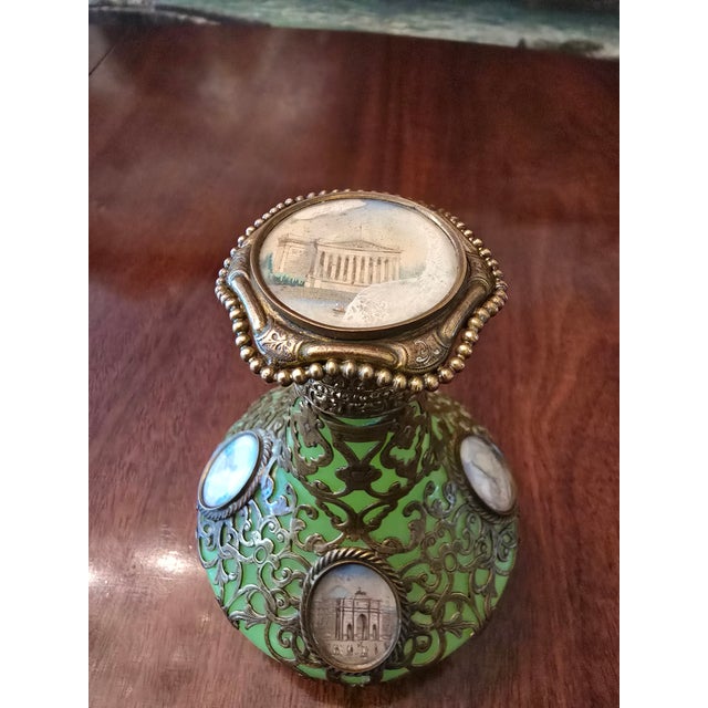 Art Nouveau Antique Emerald Jade Green Opaline Crystal Perfume Bottle For Sale - Image 3 of 13