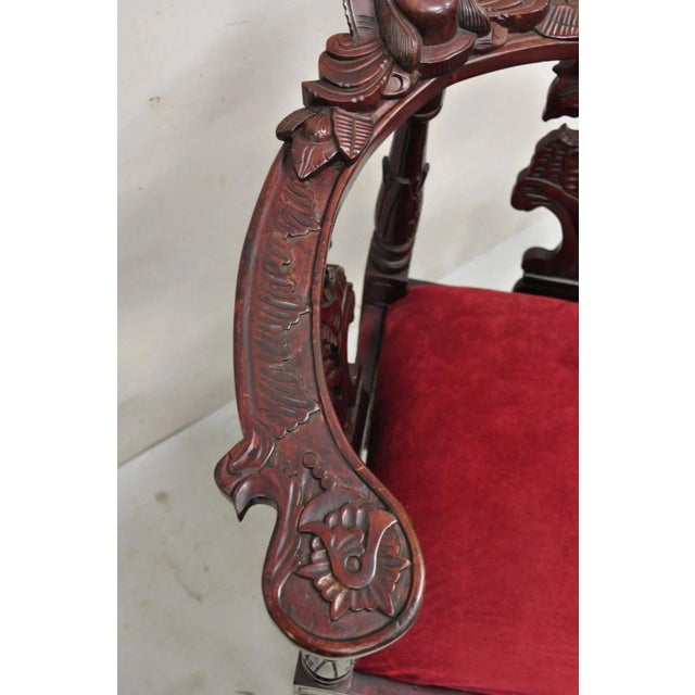 Late 20th Century Reproduction Italian Renaissance Style Mahogany Corner Side Chair W/ Carved Face For Sale - Image 9 of 12