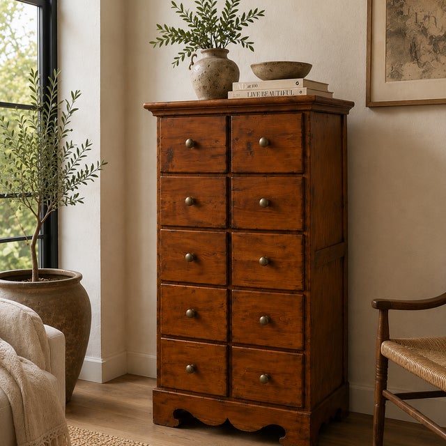 Tall Italian Chestnut Chest of Drawers with Brass Hardware, 1980s For Sale - Image 4 of 4