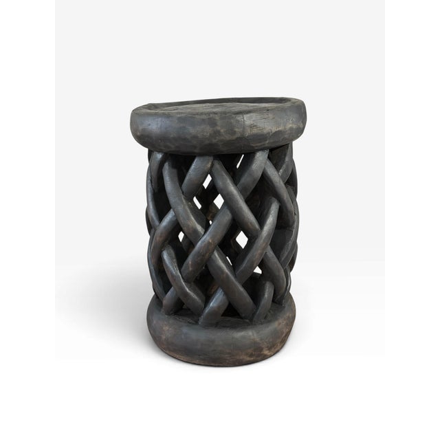 Black Vintage Tribal Nobility Bamileke Braided Stool/Table Cameroon 16" H For Sale - Image 8 of 9
