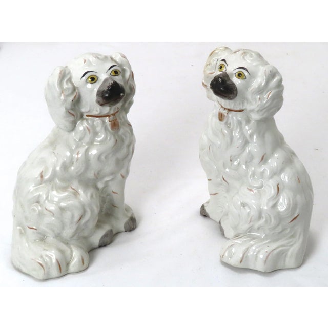 Nice Small Size Original Matched Pair of Antique English Staffordshire Pottery Dogs / Spaniels - Circa 1870s For Sale - Image 13 of 13