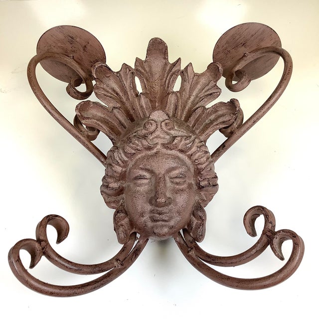 Brutalist Large Vintage Wrought Iron Wall Sconce Double Candle Holder 12”w X 14”h Brutalist Style For Sale - Image 3 of 10