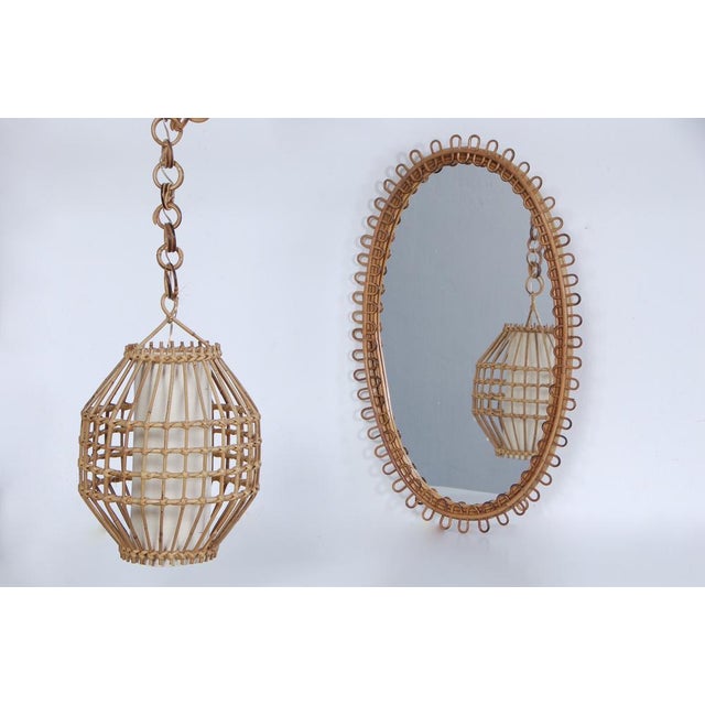 Franco Albini Oval Mirror Set and Bamboo Chandelier attributed to Franco Albini, 1960s, Set of 2 For Sale - Image 4 of 18