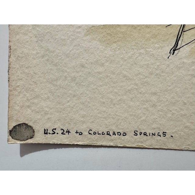 Henry Emil Salloch Original Watercolor on Paper u.s. Route 24 to Colorado Springs., 1956. For Sale - Image 4 of 7