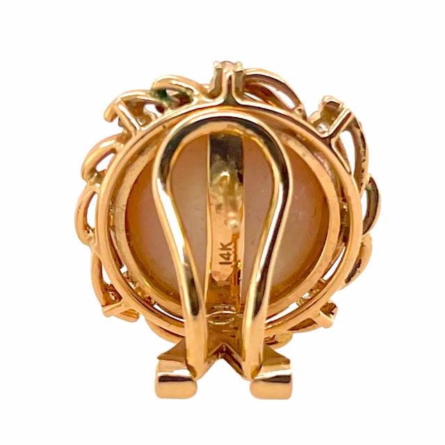 14k Gold Mabe Pearl & Diamond Earrings With Omega Pierced Clip Backs - 2 Pieces For Sale - Image 4 of 4