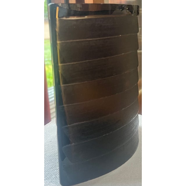 Vintage Libera Czech Republic Smoky Brown Crystal Vase Pocket Shaped Vase For Sale - Image 6 of 10