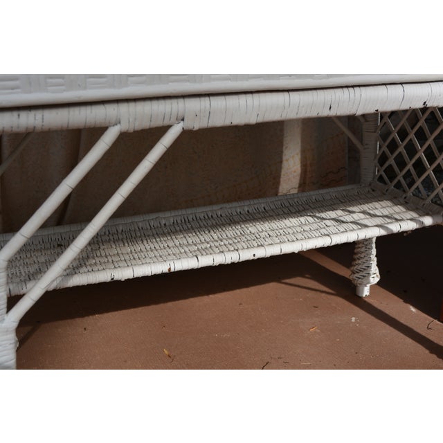 Vintage White Wicker Writing Desk W/ Drawer / Side Basket & Cubbies / Shelves For Sale - Image 14 of 18