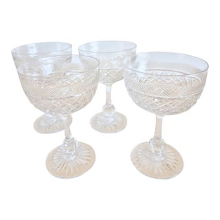 Vintage Tudor Crystal Champagne Coupes Set of 4 Made in England Cocktail Barware For Sale