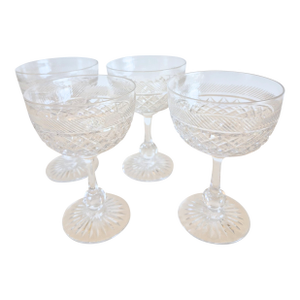Vintage Tudor Crystal Champagne Coupes Set of 4 Made in England Cocktail Barware
