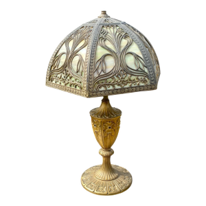 An Early 20th C Original Miller Table Lamp Dogwood Pattern Slag Glass Shade