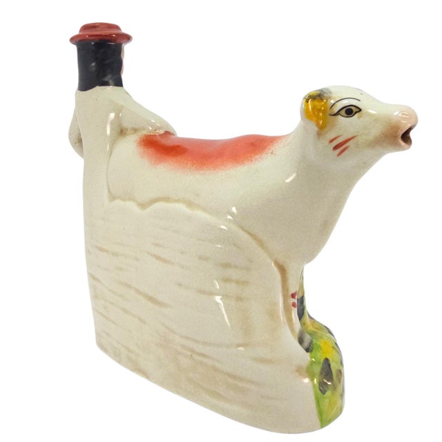 Mid 20th Century Early 20th Century Staffordshire-Style English Cow and Boy Pottery Flatback For Sale - Image 5 of 10