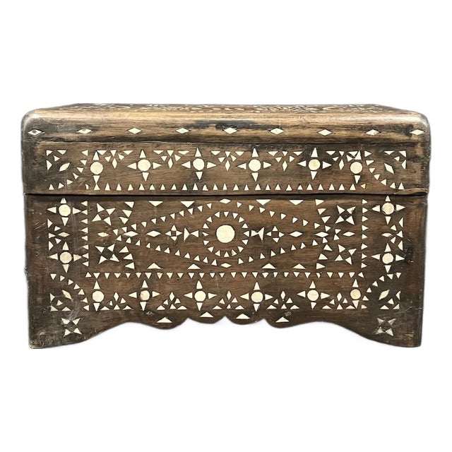 Late 20th Century Mother of Pearl Inlay Small Wooden Trunk For Sale