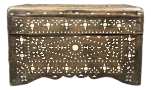 Late 20th Century Mother of Pearl Inlay Small Wooden Trunk