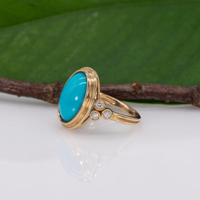 Metal Sierra | 4.54ct Turquoise Ring With Earth-Mined Diamond Accents in Solid 14k, Size 6.75 For Sale - Image 7 of 10
