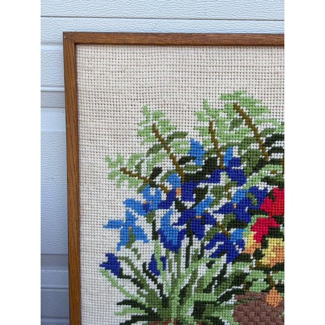Wood Midcentury Floral Potted Plants Needlepoint Wall Art For Sale - Image 7 of 12