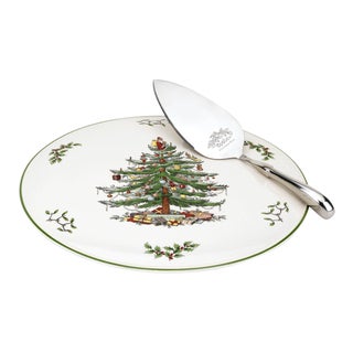 Spode Christmas Tree 11.5" Cake Plate and Server Set For Sale