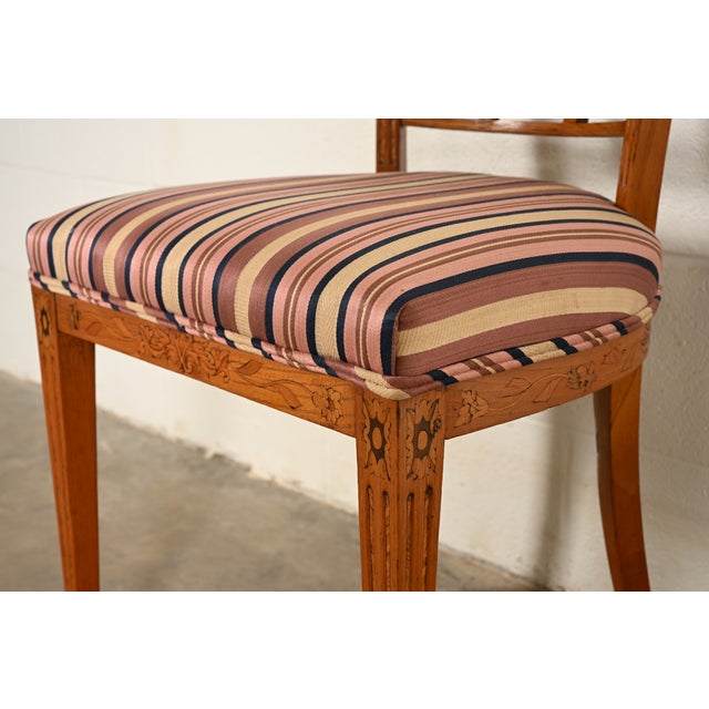 Antique Italian Regency Fruitwood Inlaid Marquetry Dining Chairs, Set of Five For Sale - Image 12 of 16