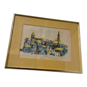 1970s Vintage Watercolor Jerusalem Painting ~ Framed
