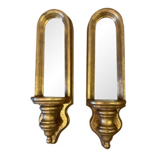 Pair of Italian Gilt Wood Mirrored Sconces For Sale