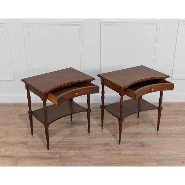 Mid 20th Century Pair of Louis XVI–Style Bedside Tables with Curved Fronts and Lower Shelves For Sale In Atlanta - Image 6 of 8
