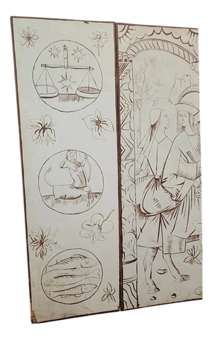 2-Panel Folding Screen with Historical Figure and Symbols