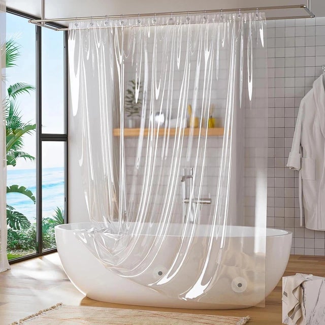 Long Shower Curtain Liner 72 X 72 Clear Plastic Shower Liner Peva For Sale - Image 6 of 6