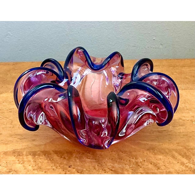 Murano Pink and Blue Glass Bowl For Sale - Image 13 of 18