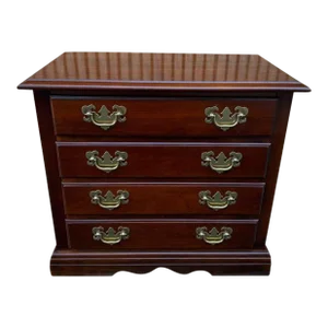 Late 20th Century Vintage Chippendale Style Solid Cherry 4 Drawer Small Chest or Nightstand by Palladian Furniture.