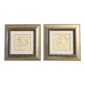 1980’s Vintage Original Small Wayne Cunningham Abstract Ink Drawings Signed - a Pair