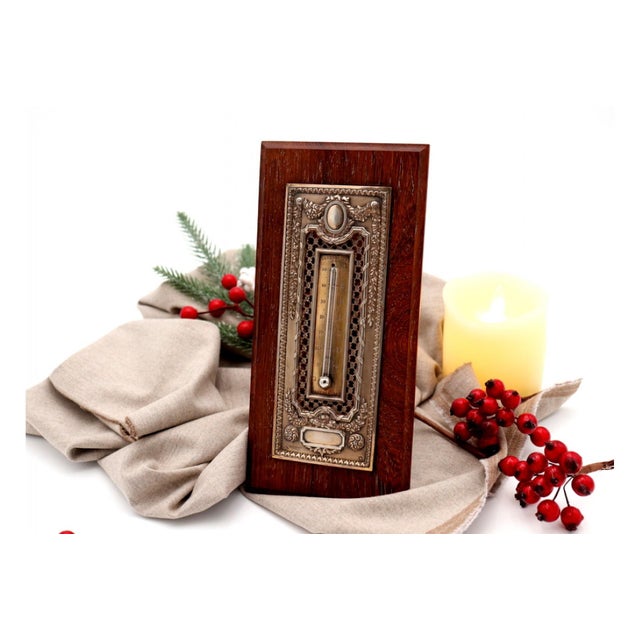 Silver Cut-Out Silver Thermometer with Monogram Card and Wooden Base For Sale - Image 8 of 8