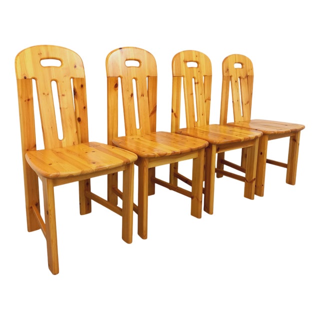 Vintage Pine Chairs, 1970s, Set of 4 For Sale