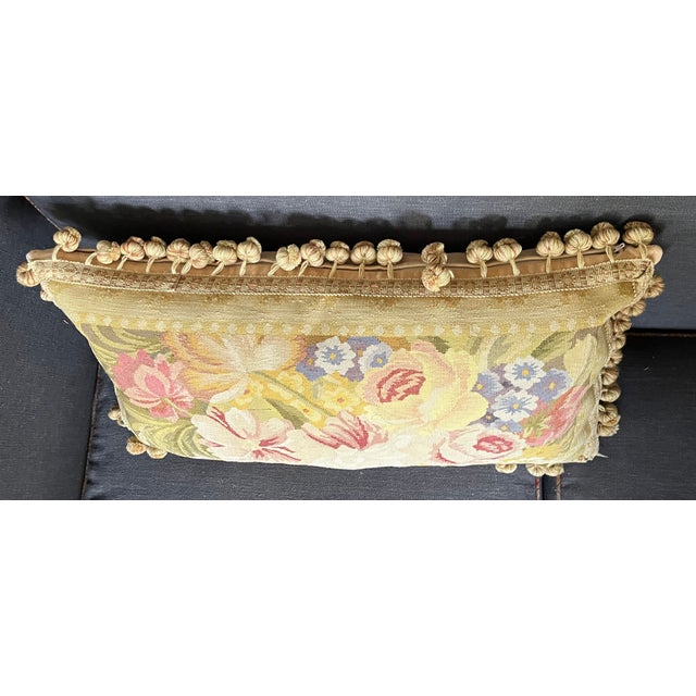 Antique 18th Century French Aubusson Tapestry Pillow With Passementerie Trim and Ball Tassel Fringe For Sale In New York - Image 6 of 16