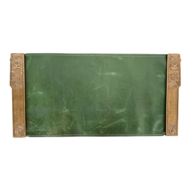 Tiffany Studios New York American Indian Bronze Doré Blotter Ends With Leather Desk Blotter For Sale