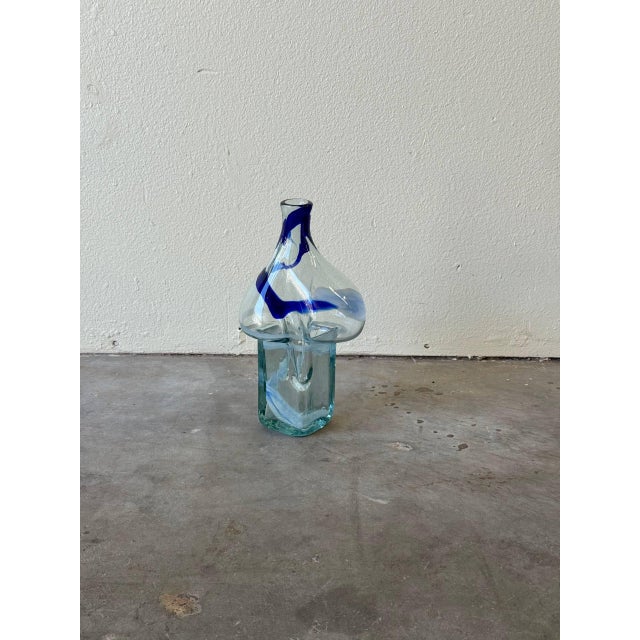 Mid-Century Art Glass Vase With Blue & White Swirls — Hand-Blown Sculptural Form 1960s For Sale In Los Angeles - Image 6 of 8