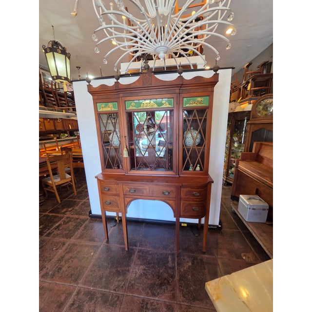 1910s Antique Federal Style Mount Vernon Mahogany China Cabinet Bookcase 1920s For Sale - Image 5 of 18