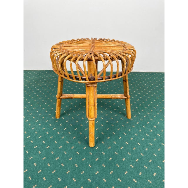 Mid-Century Modern Bamboo Rattan Stool, Italy, 1960s For Sale - Image 4 of 9