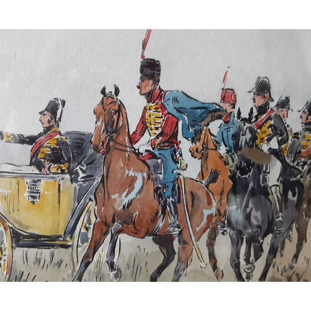 Figurative Antique Military Watercolor Painting For Sale - Image 3 of 9