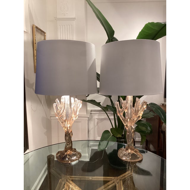 Attributed to Arteriors but unmarked. These large lamps really are gorgeous. They are topped with soft gray silk drums...