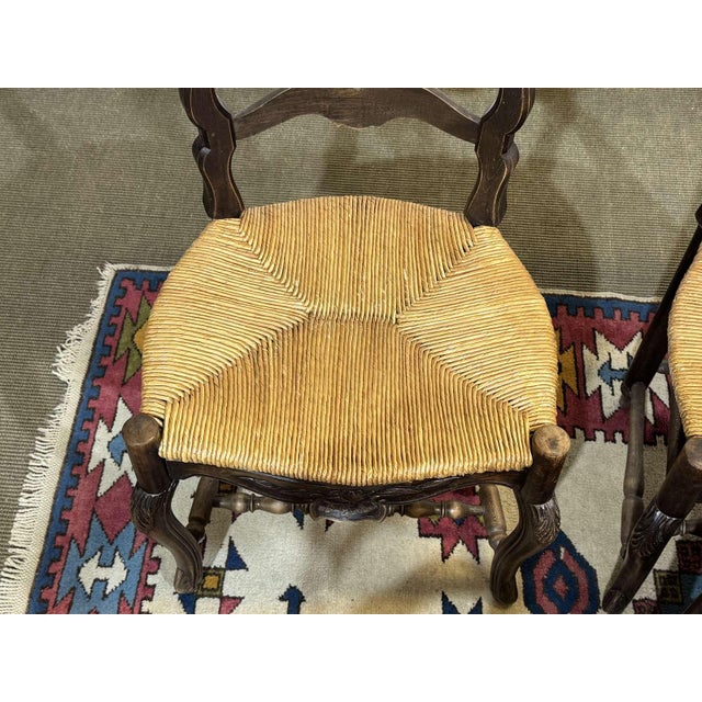 Brown Louis XV Style Chairs in Beechwood with Straw Seats, Set of 7 For Sale - Image 8 of 18