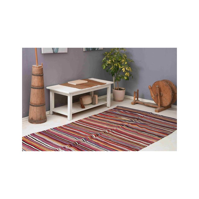 Decorative Striped Vintage Kilim Rug - 4`7" X 11`5" For Sale - Image 4 of 6