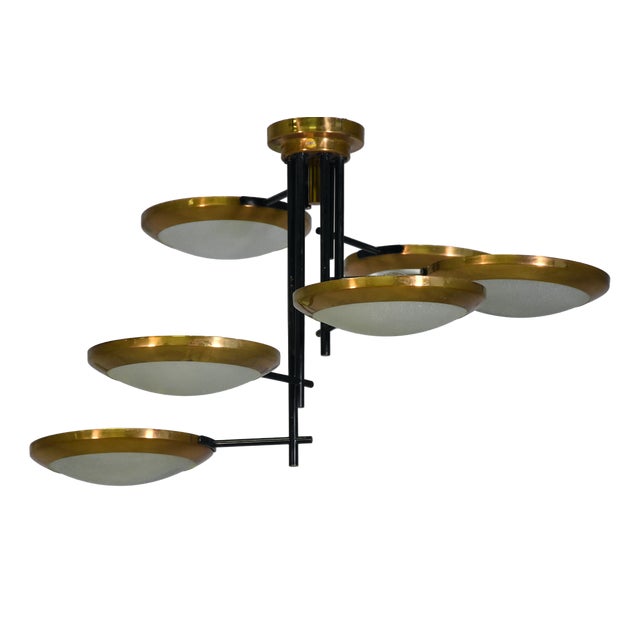 Six Disc Brass and Glass Ceiling Lamp from Stilnovo, Italy, 1950 For Sale