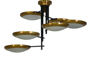 Six Disc Brass and Glass Ceiling Lamp from Stilnovo, Italy, 1950