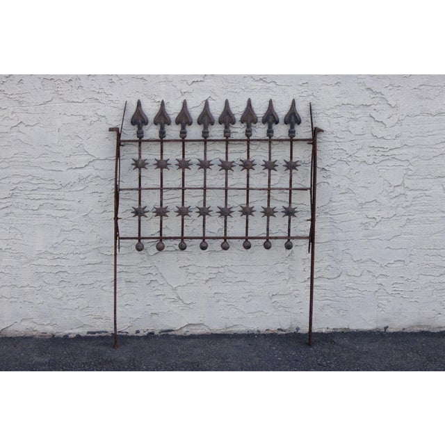 High Quality American Made Heavyweight Antique Cast And Wrought Iron Fence Section Featuring Pointed Spear Finials, Raised...
