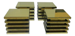 Mid Century Modern 5 Tier Antiqued Gold Mirrored Designer End Tables - Set of 4