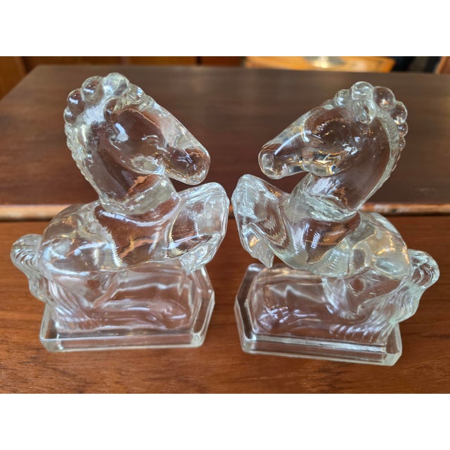 Glass 1970s Le Smith Pressed Glass Horse Bookends For Sale - Image 7 of 14