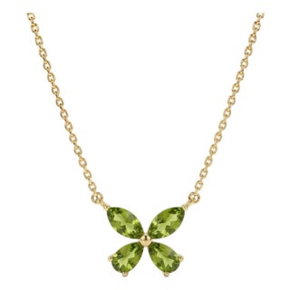 Natural Peridot Flower Cluster Necklace | Dainty Birthstone Floral Necklace For Sale