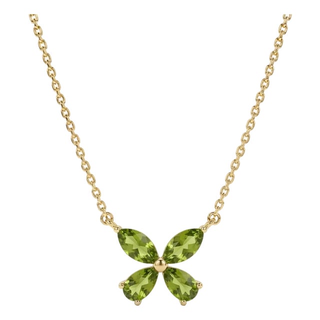 Natural Peridot Flower Cluster Necklace | Dainty Birthstone Floral Necklace For Sale