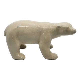 Art Deco Polar Bear Model in Crackled Ceramic by L&V Ceram, 1920s For Sale