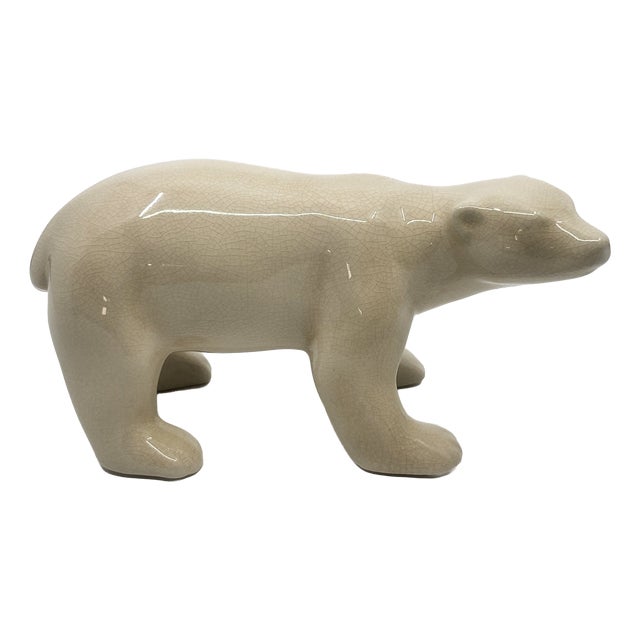 Art Deco Polar Bear Model in Crackled Ceramic by L&V Ceram, 1920s For Sale