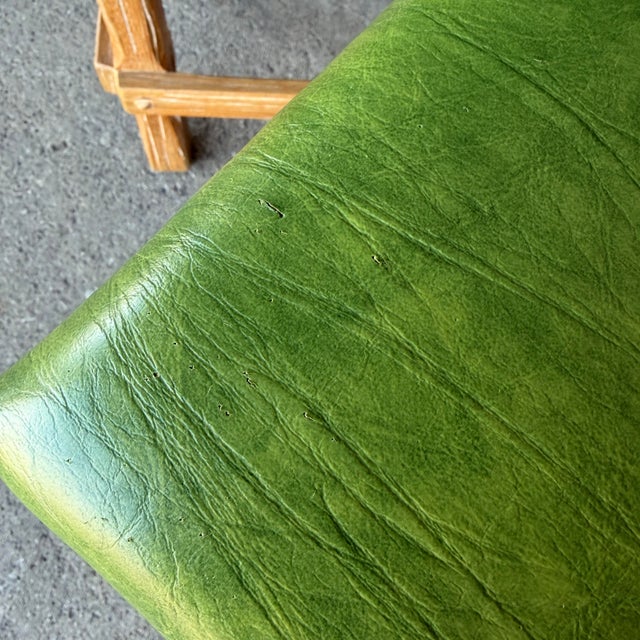 Pair of Rustic Green Leather Bar Stools by Ranch Oak For Sale - Image 10 of 12